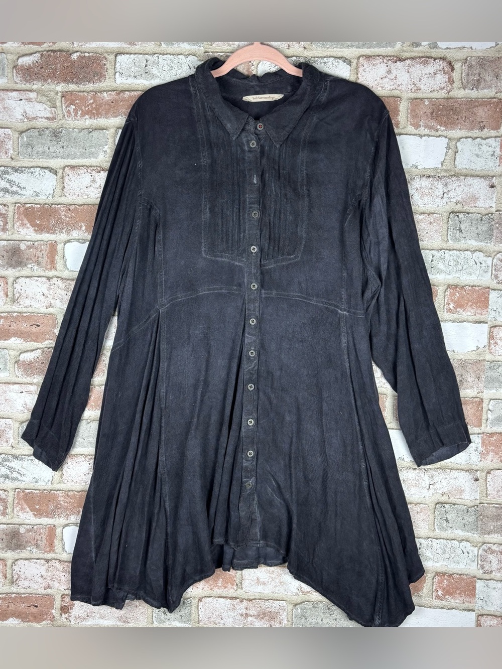 Soft Surroundings Asymmetrical Pigment Wash Long Sleeve Tunic Shirt Size L